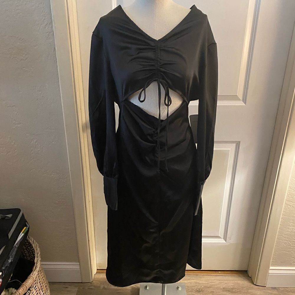 Kendall & Kylie Ruched Front Satin Dress Sz L NWT